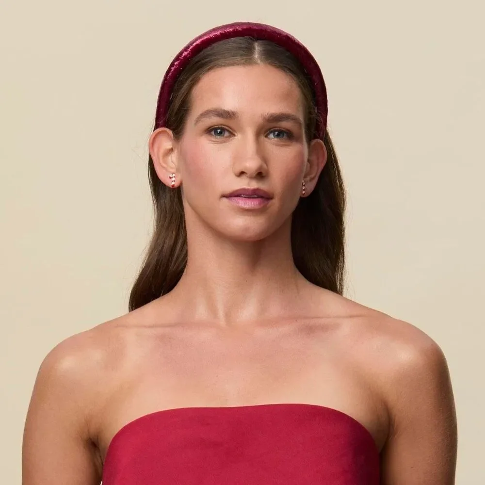 Lele Sadoughi Charlotte Thin Padded Liquid Velvet Headband Tapestry Red OS